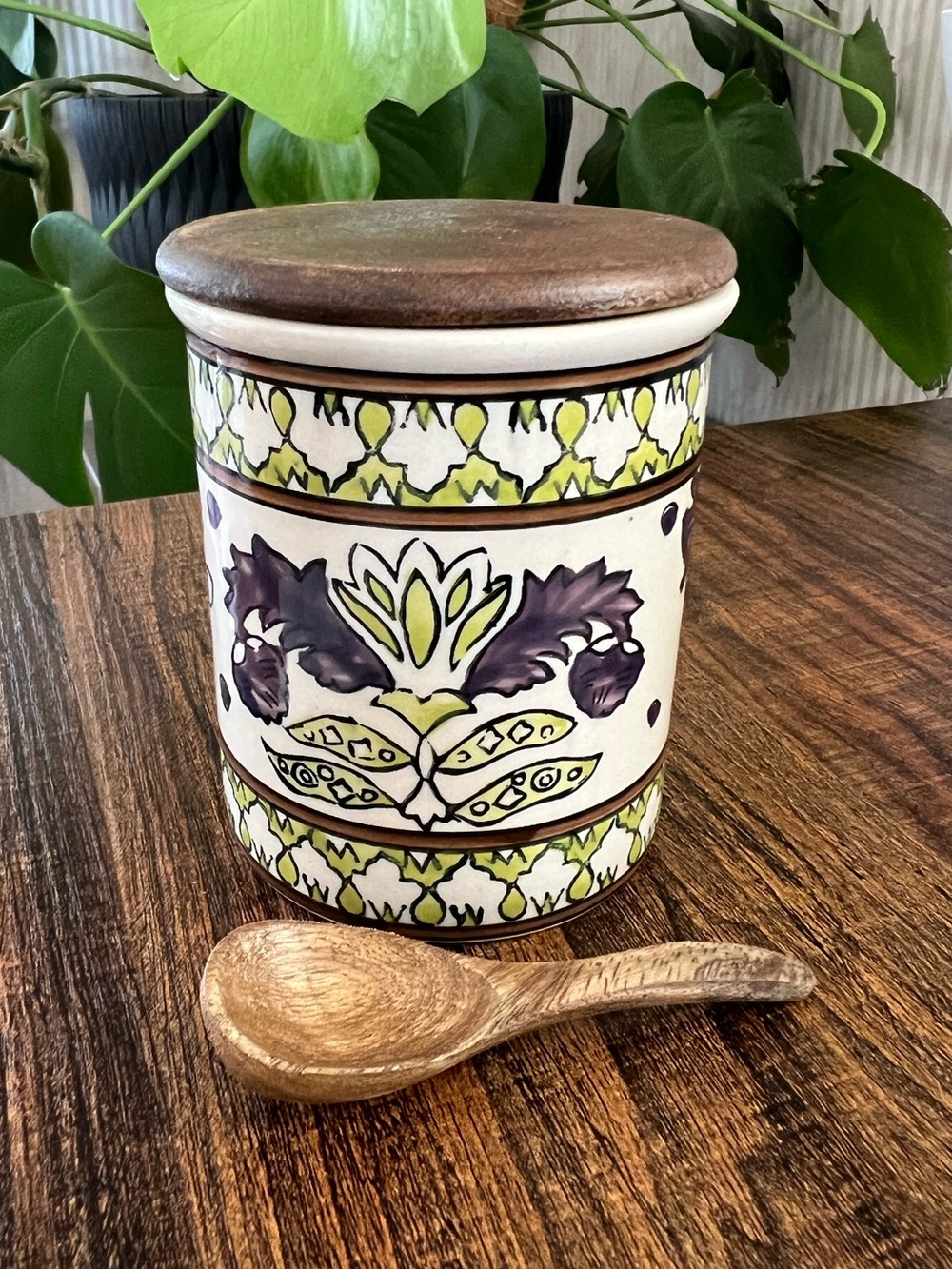 Artisanal-Style Ceramic Canister with Spoon